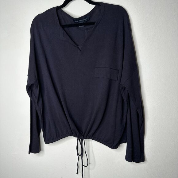 French Connection Drawstring Hem Silk Blend Long Sleeve VNeck Navy Sweater L - Picture 5 of 13